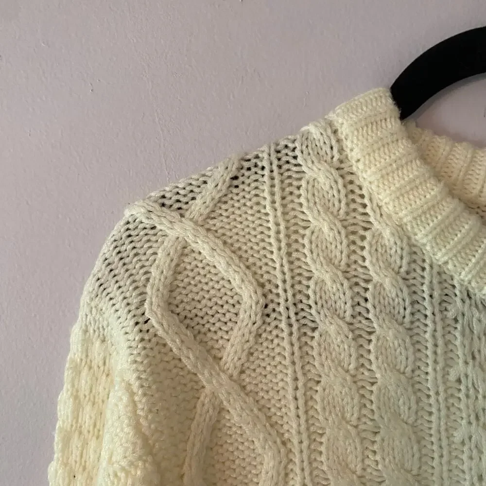 Jockey Sportswear White Cream Cableknit Fishermen Sweater Men's size Medium